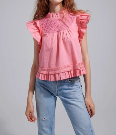 Love The Label Liza Ruffle Trim Blouse In Alessandra Pink Print In Multi