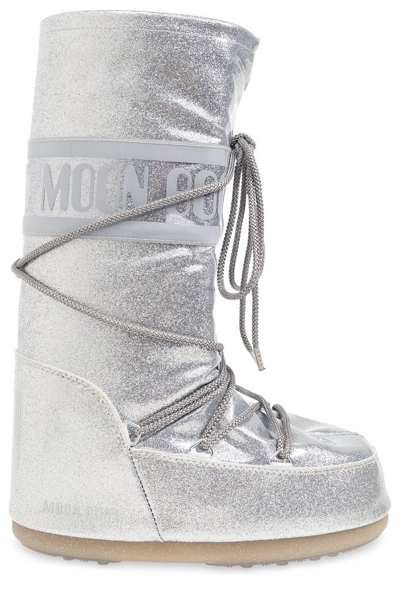 Moon Boot Icon Glitter Lace In Silver