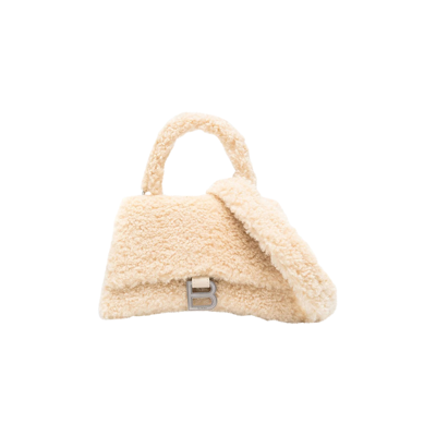 Pre-owned Balenciaga Small Hourglass Furry Top Handle Bag 'beige' In Tan
