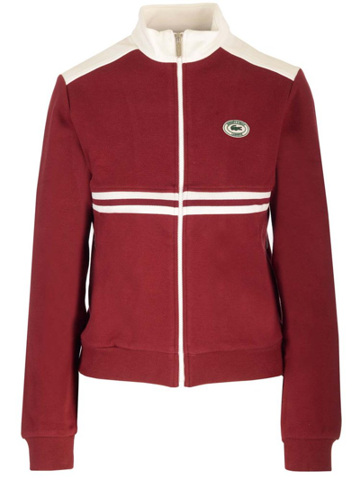 Sporty And Rich + Lacoste Striped Cotton-blend Piqué Track Jacket In Red