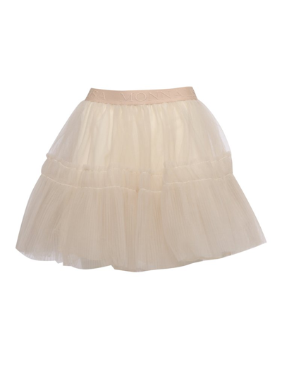 Monnalisa Elasticated Waistband Flared Tulle Skirt In Beige