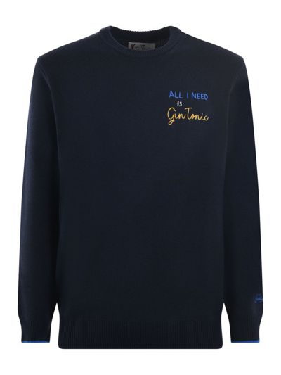 Mc2 Saint Barth Gin Tonic Embroidery Sweater In Blue