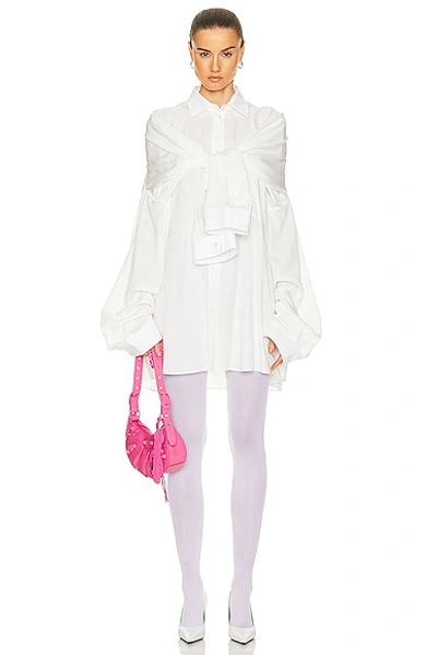 Balenciaga Oversized Knotted-sleeve Twill Shirt In White