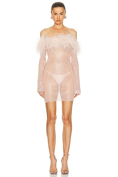 Santa Brands Feathers Mini Dress In Blush