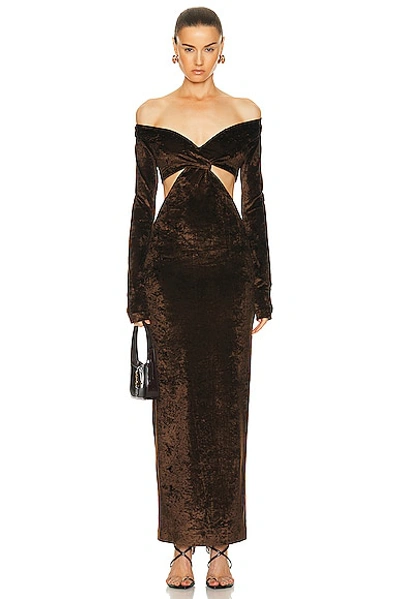 Nanushka Zanee Cut-out Crushed Velvet Dress In Dark Brown