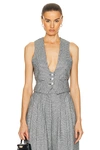 Alexandre Vauthier Houndstooth Pattern V-neck Sleeveless Waistcoat With Adjustable Back Strap In Black & White
