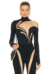 Mugler Swirly Bodysuit In Black & Nude 01