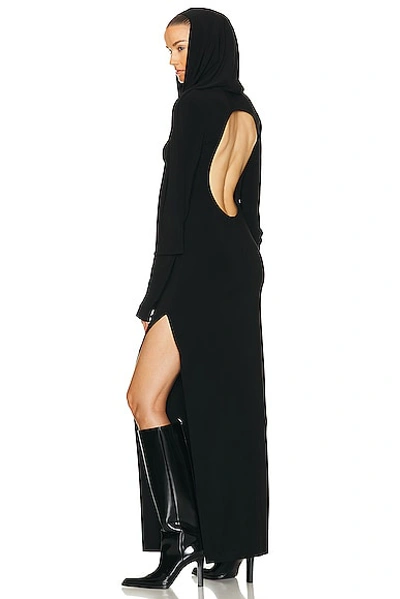Norma Kamali Hooded Open Back Long Sleeve Side Slit Gown In Black