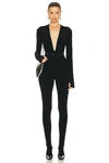 NORMA KAMALI LONG SLEEVE DEEP V NECK CATSUIT