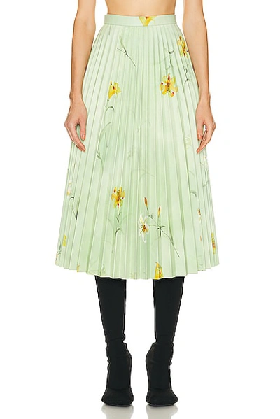 Balenciaga Floral-printed Plisse Leather Midi Skirt In Green