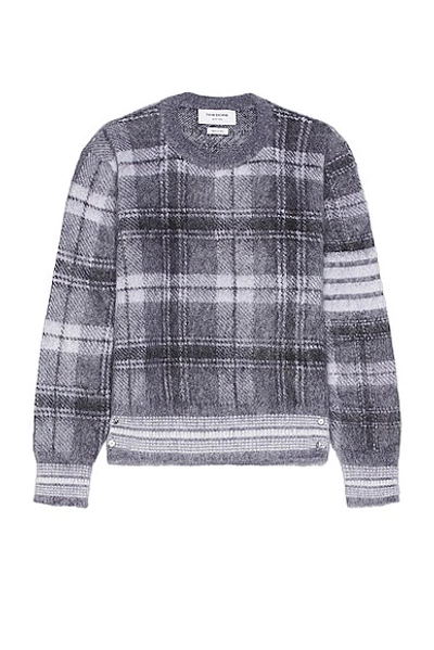 Thom Browne Tartan Check Jacquard Relaxed Fit Sweater In Medium Grey