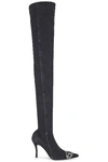 Diesel Pointed-toe Thigh-high Denim Boots In Black
