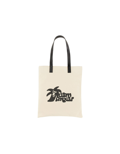 Palm Angels Cotton Canvas Shopping Bag In Blanc