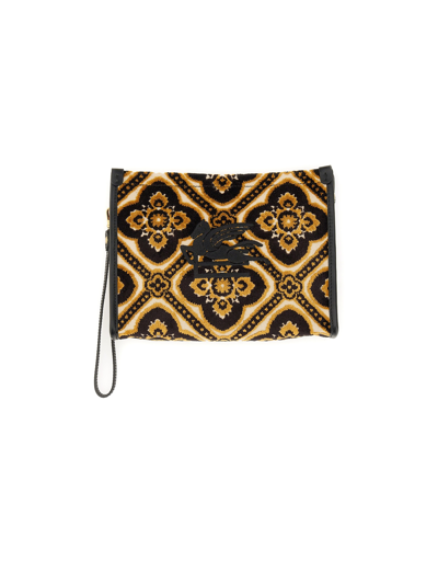 Etro Designer Handbags Pouch Paisley Medium In Noir