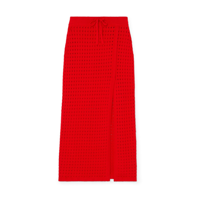 Cashmere In Love Mona Crochet-knit Midi Skirt In Tomato Red