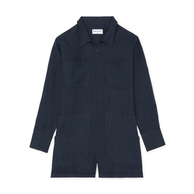 Rivet Utility Hotshot Playsuit In Navy Linen