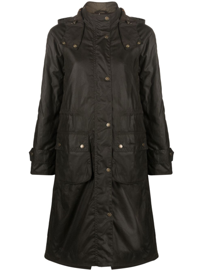 Barbour Long Cannich Wax Coat In Olive/classic