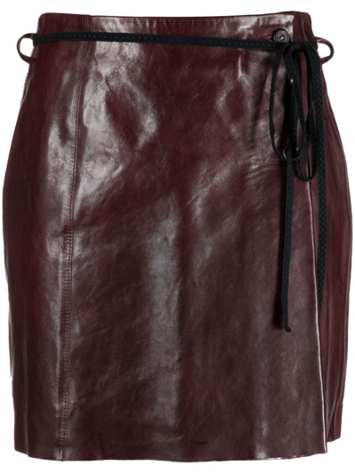 Our Legacy Chianti Wrap-front Leather Mini Skirt In Red