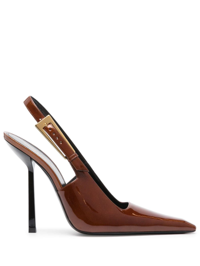 Saint Laurent Women's Lee Slingback Pumps In Patent Leather In Chataigne