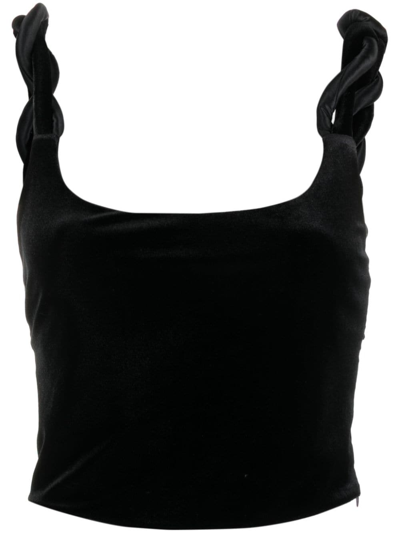 Emporio Armani Official Store Chenille Jersey Top With Twisted Shoulder Straps In Black