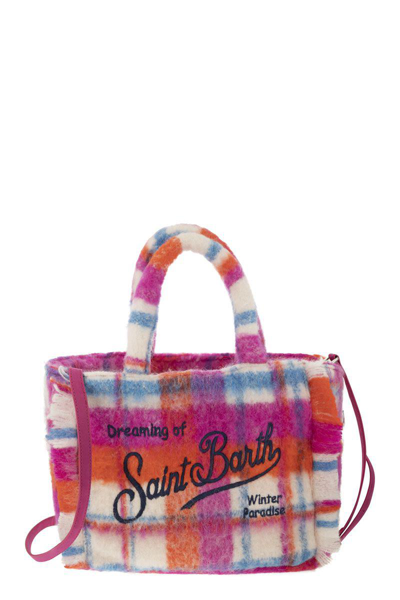 Mc2 Saint Barth Wooly Colette Handbag With Fringes And Tartan Pattern In Multicolor