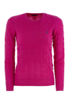 Polo Ralph Lauren Cable Knit Sweater With Round Neckline And Long Sleeves In Fuchsia