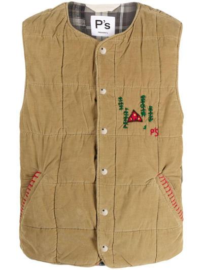 President's Embroidered-design Corduroy Waistcoat In Brown