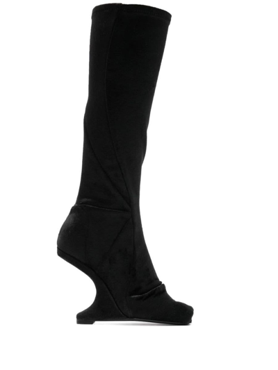 Rick Owens Lilies Leather Heel Boots In Black