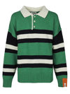 Right For Wool Striped Long Sleeve Polo Shirt In Green