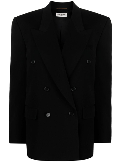 Saint Laurent Silk Collar Blazer In Noir