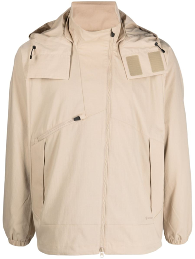 Snow Peak Asymmetric-zip Hooded Jacket In Beige