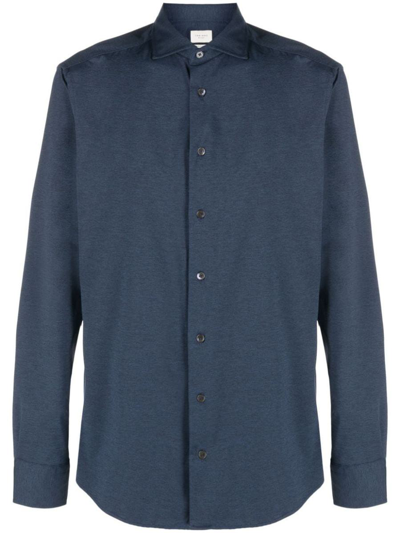 Traiano Milano Ribbed Longsleeved Shirt In Blue