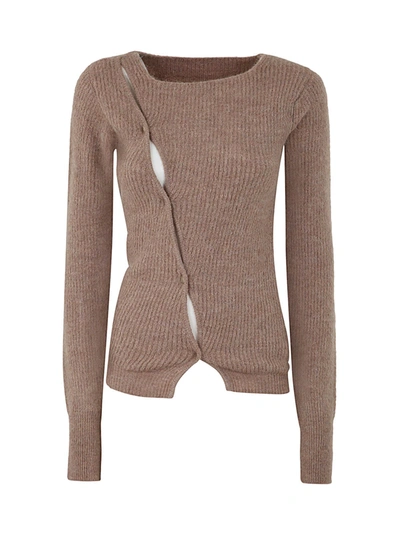 Jacquemus La Maille Pau Asymmetric Knit Sweater In Light Beige