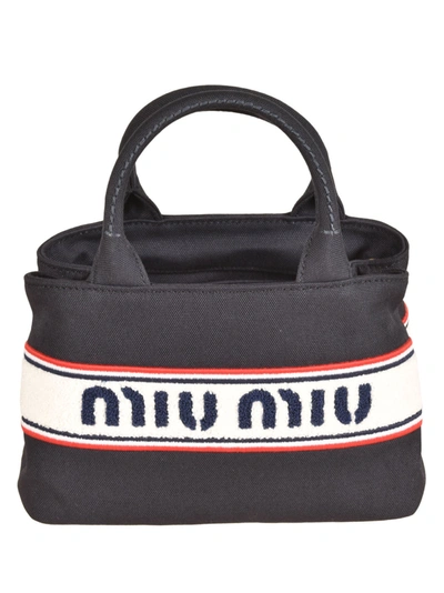 Miu Miu Stripe Logo Detail Top Handle Handbag In Baltico