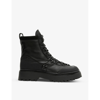 Allsaints Womens Black Ker Logo-embossed Leather Ankle Boots