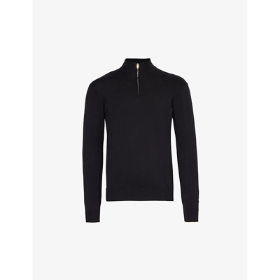 Arne Mens Black Funnel-neck Regular-fit Cotton-knit Jumper