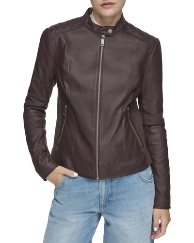 Andrew Marc Marc New York Glenbrook Feather Leather Coat In Bordeaux