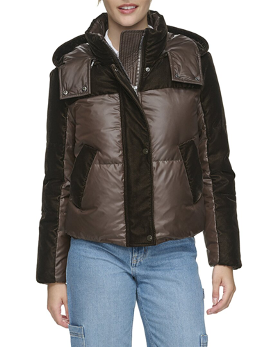 Andrew Marc Hooded Quilted Down Puffer Jacket In Chocolate
