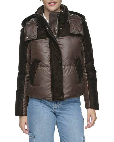 Andrew Marc Hooded Quilted Down Puffer Jacket In Black