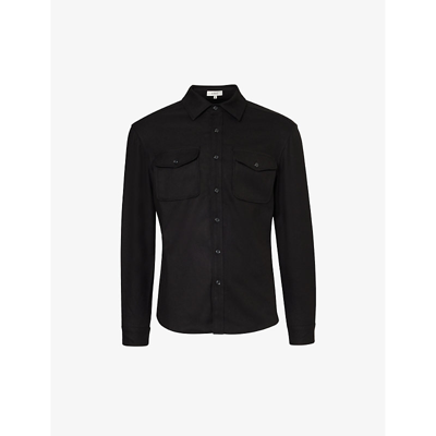 Arne Mens Black Text Flap-pocket Regular-fit Stretch-woven Overshirt