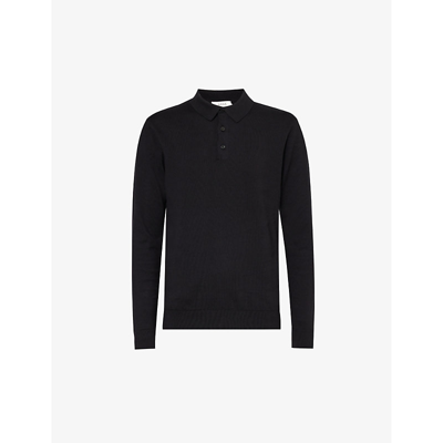 Arne Mens Black Regular-fit Ribbed Cotton-knit Polo Shirt