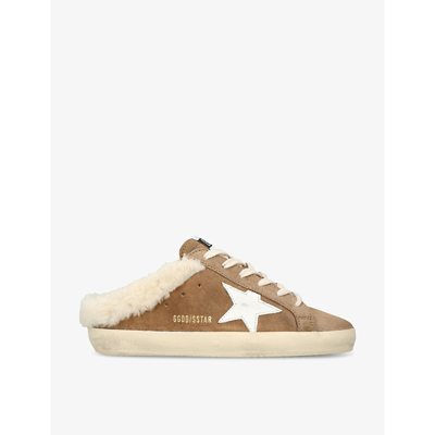 Golden Goose Superstar Sabot Suede Shearling Sneakers In Tan Comb