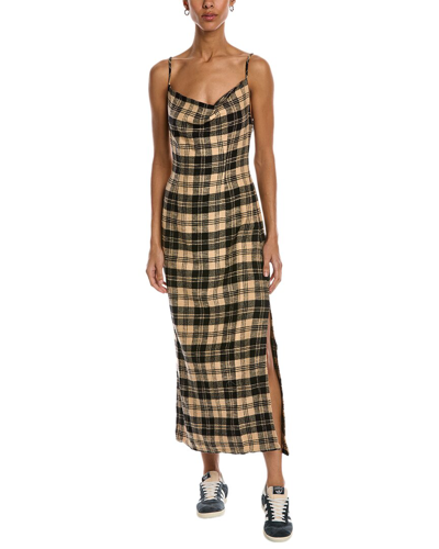 Chaser Flannel Slip Dress In Beige