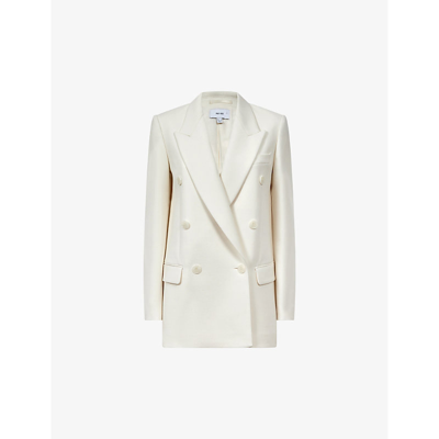 Reiss Womens White Mabel Double-breasted Wool Blazer