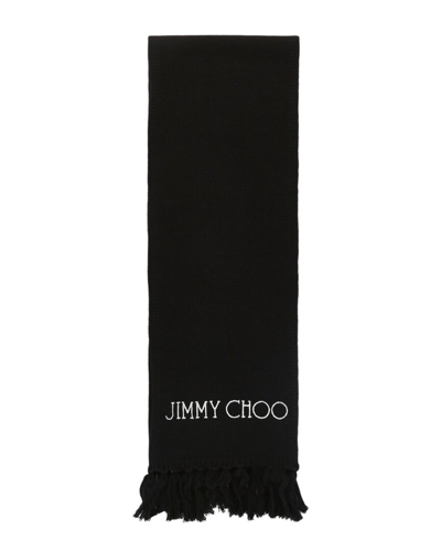 Jimmy Choo Wool Logo Printed Scarf In Black