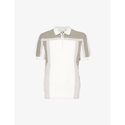 Arne Mens Sage Colour-block Ribbed Cotton-knit Polo Shirt