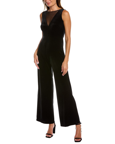 Taylor Women's Illusion-trimmed V-neck Velvet Jumpsuit In Black