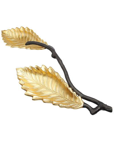 Alice Pazkus 21.5in Gold Black Leaf Relish Dish