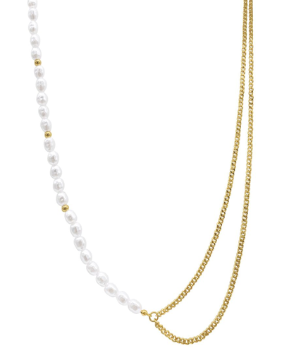 Adornia Draped Pearl And Curb Chain Necklace Gold