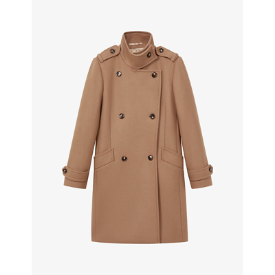 Reiss Amie - Camel Wool Blend Double Breasted Coat, Us 2
